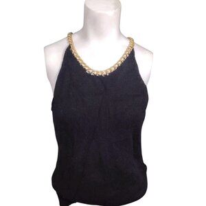 Vintage Michael Kors Chain Link Sweater Top Size L Black Preppy Biker